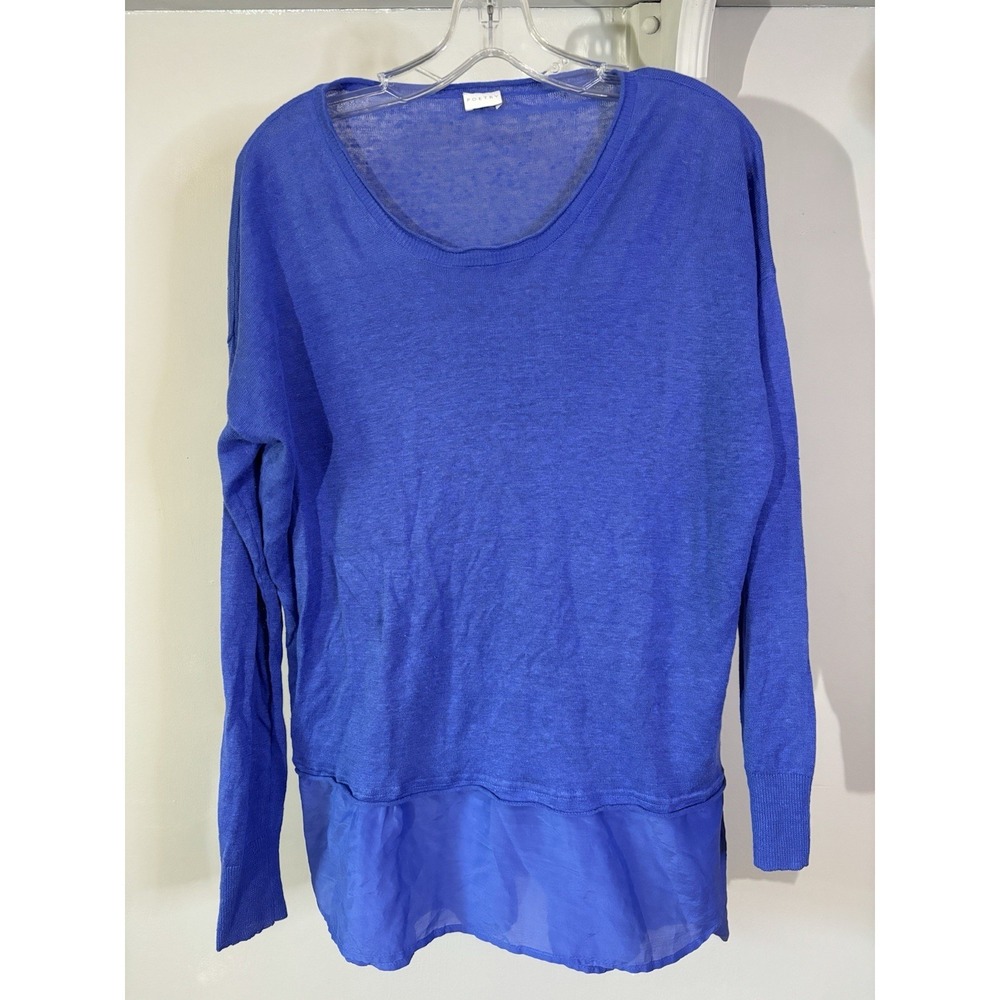 POETRY Royal Blue Linen Long Sleeve Top 10 Cotton Hem Boxy